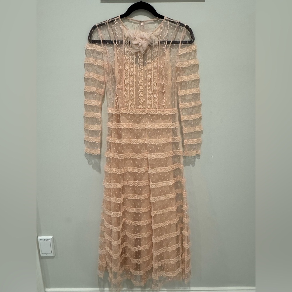 RED Valentino Lace Long Sleeve Dress in Cream